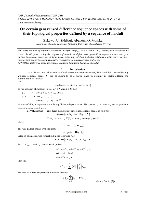 (PDF) On certain generalized difference sequence spaces with some of ...