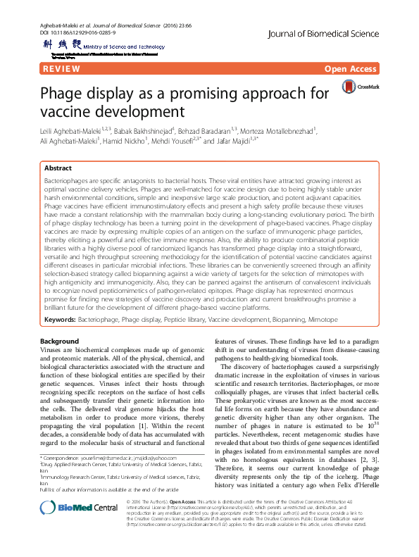 (PDF) Phage display as a promising approach for vaccine development