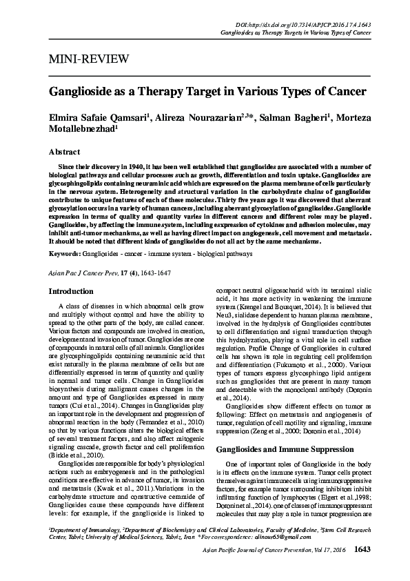 (PDF) Ganglioside as a Therapy Target in Various Types of Cancer