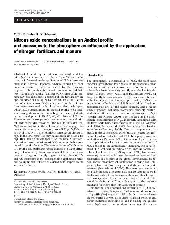 (PDF) Nitrous oxide concentrations in an Andisol profile and emissions ...