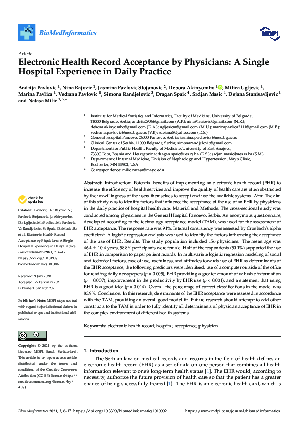 (PDF) Electronic Health Record Acceptance by Physicians: A Single ...