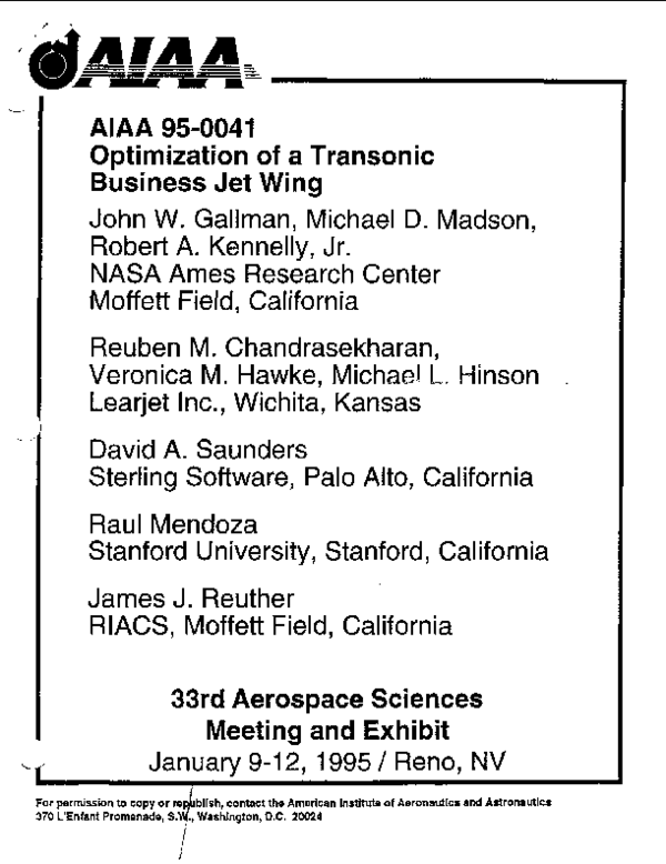 (PDF) Optimization of a transonic business jet wing james reuther