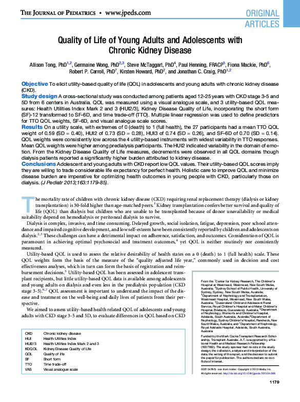 (PDF) Quality of Life of Young Adults and Adolescents with Chronic ...