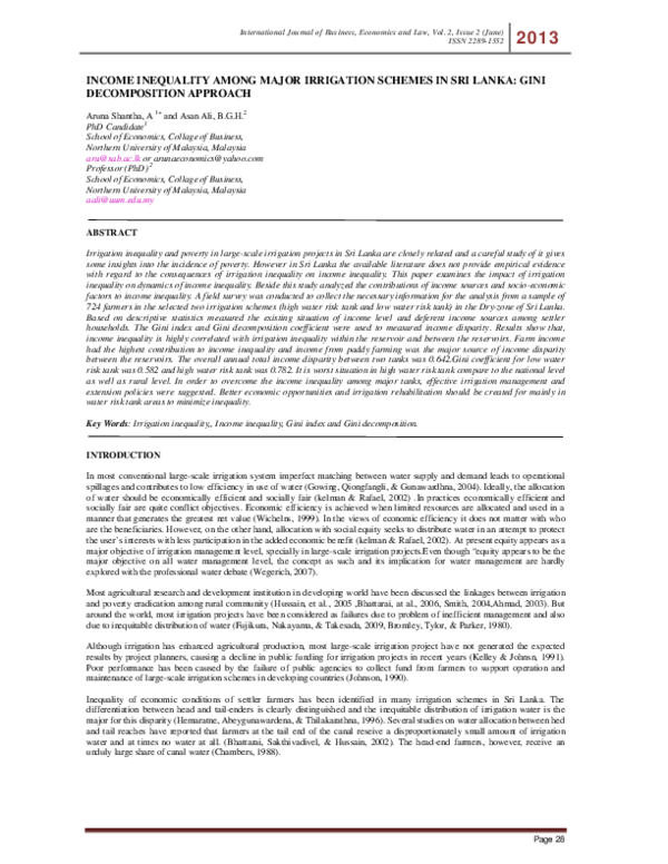 (PDF) Income Inequality Among Major Irrigation Schemes in Sri Lanka ...