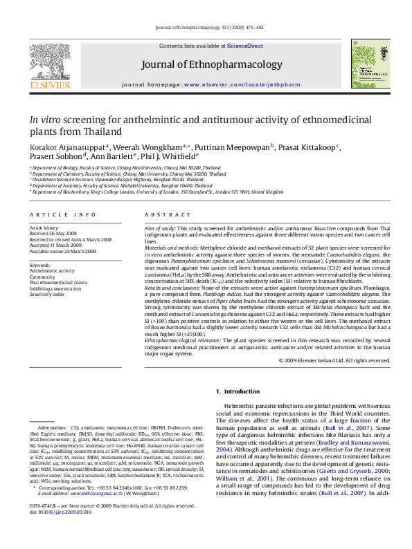 (PDF) In vitro screening for anthelmintic and antitumour activity of ...