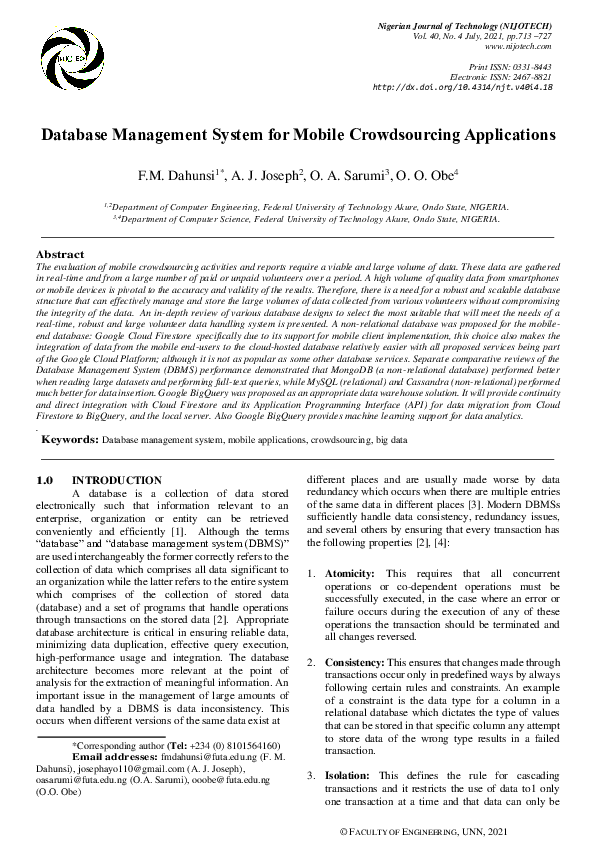 (PDF) Database management system for mobile crowdsourcing applications