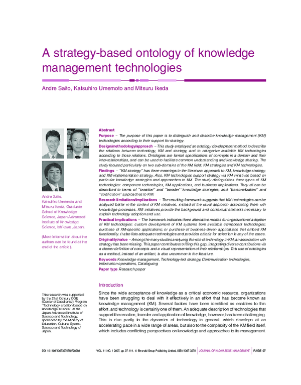 (PDF) A strategy-based ontology of knowledge management technologies