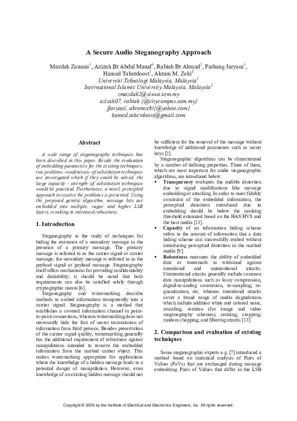 (PDF) A secure audio steganography approach