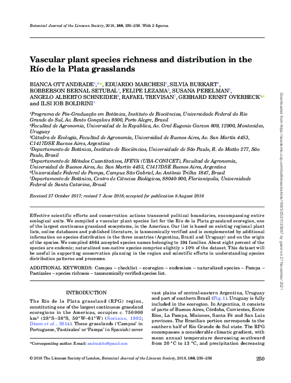 (PDF) Vascular plant species richness and distribution in the Río de la ...