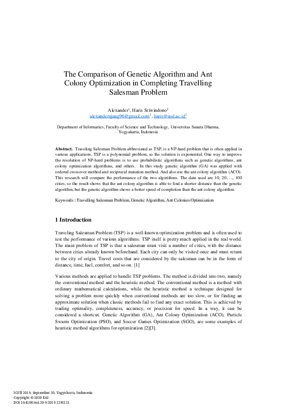 (PDF) The Comparison of Genetic Algorithm and Ant Colony Optimization ...