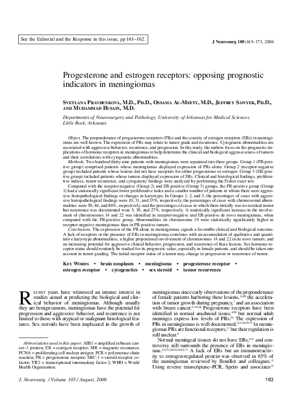 Progesterone and estrogen receptors: opposing prognostic indicators in meningiomas