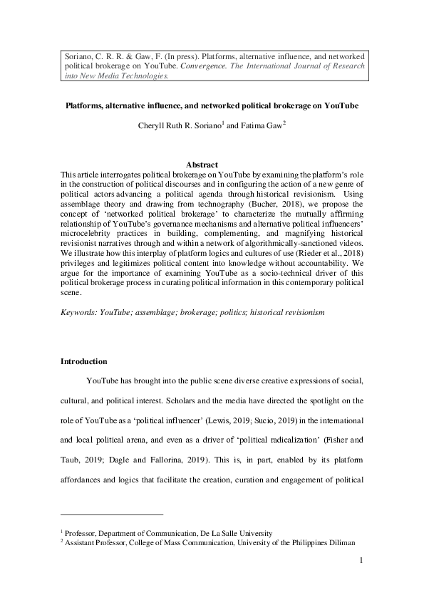 (PDF) Platforms, alternative influence, and networked political ...