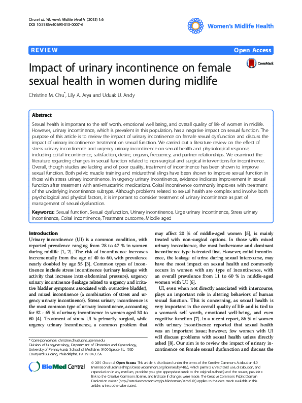 (PDF) Impact of urinary incontinence on female sexual health in women ...