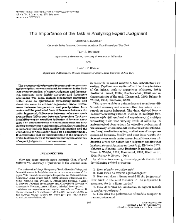(PDF) The Importance of the Task In Analyzing Expert Judgment | Thomas ...