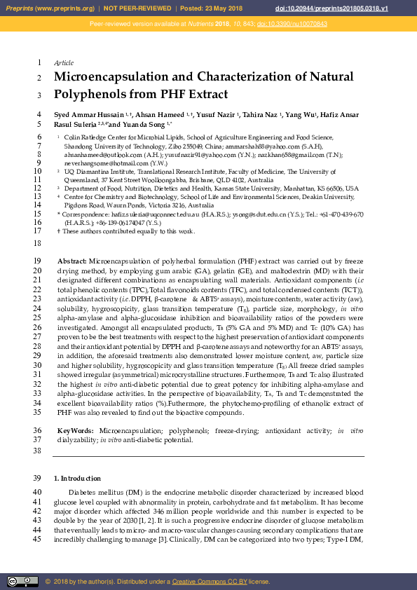(PDF) Microencapsulation and Characterization of Natural Polyphenols ...