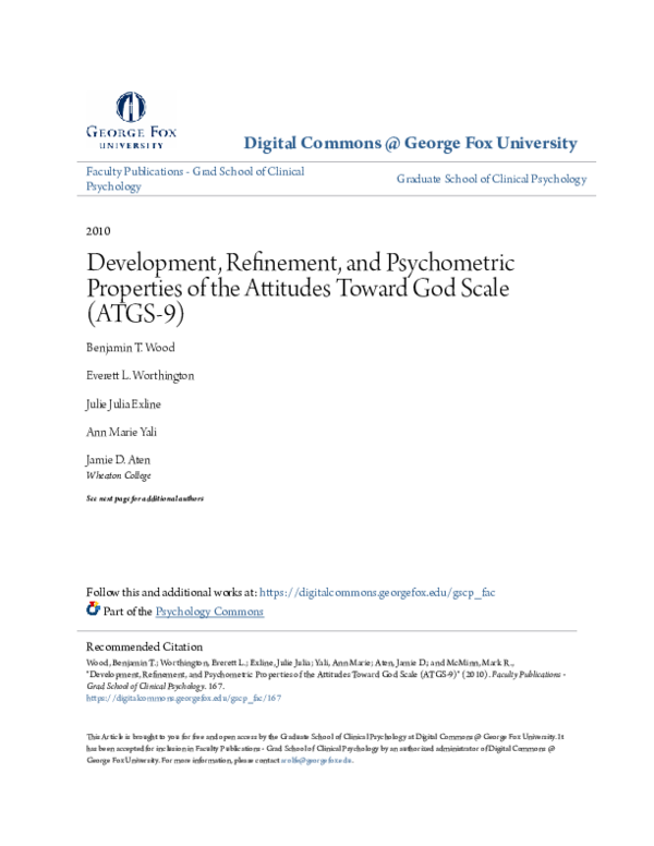 (PDF) Development, Refinement, and Psychometric Properties of the ...