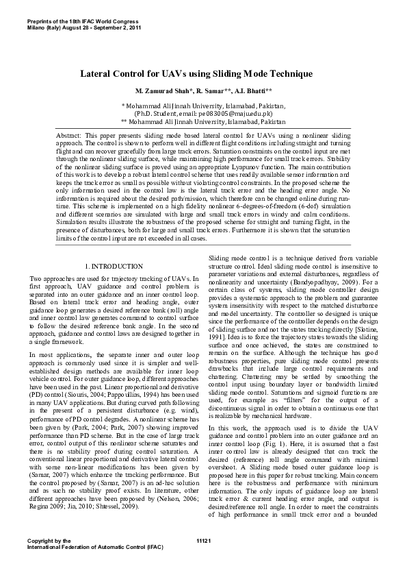 (PDF) Lateral Control for UAVs using Sliding Mode Technique
