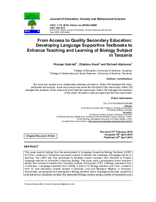 (PDF) From Access to Quality Secondary Education Developing Language