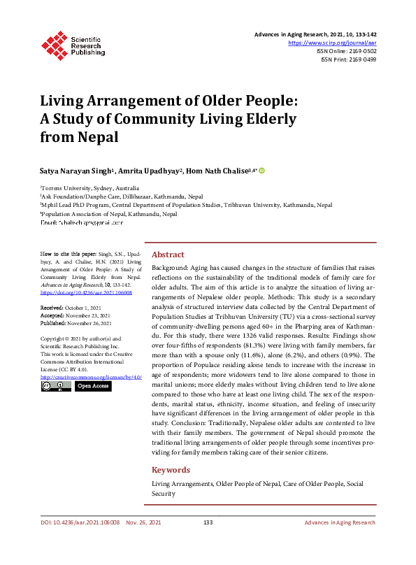 (PDF) Living Arrangement of Older People: A Study of Community Living ...