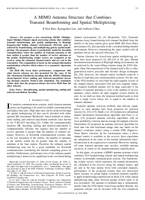 (PDF) A MIMO Antenna Structure that Combines Transmit Beamforming and ...