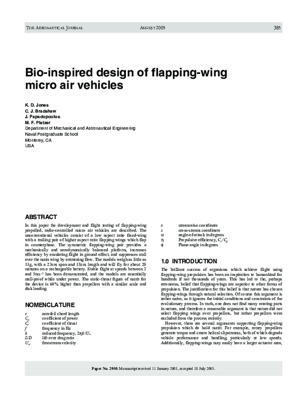 (PDF) Bio-Inspired Design of Flapping-Wing Micro Air Vehicles - An ...