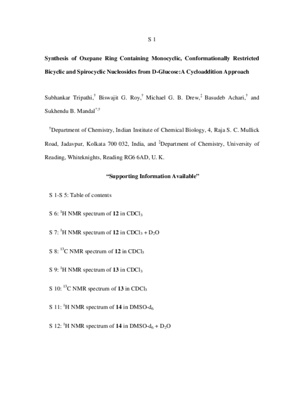 (PDF) Synthesis of Oxepane Ring Containing Monocyclic, Conformationally ...