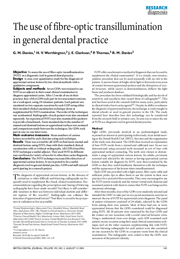 (PDF) The use of fibreoptic transillumination in general dental