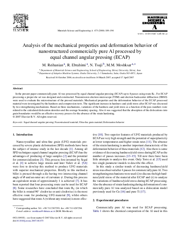 (PDF) Analysis of the mechanical properties and deformation behavior of ...