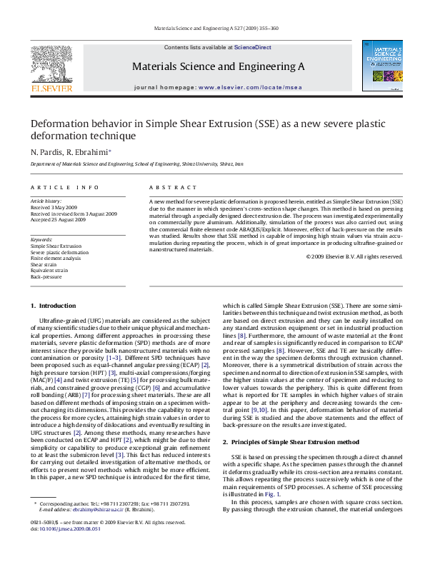 (PDF) Deformation behavior in Simple Shear Extrusion (SSE) as a new ...