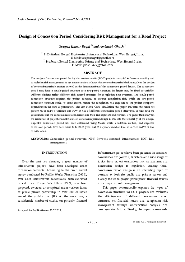 (PDF) Design of Concession Period Considering Risk Management for a ...