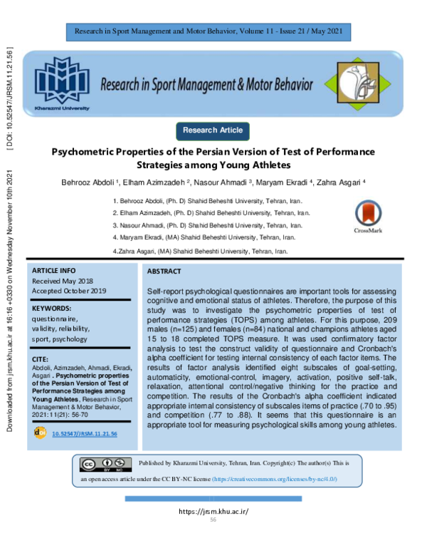 (PDF) Psychometric properties of the Persian Version of Test of ...