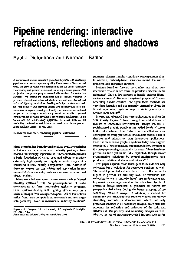 (PDF) Pipeline Rendering: Interactive refractions, reflections and shadows