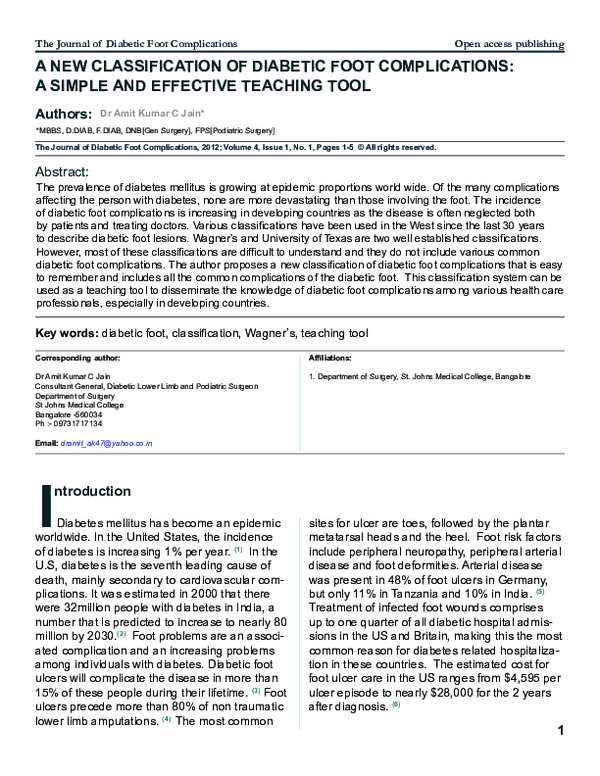 (PDF) A new classification of diabetic foot complications: a simple and ...