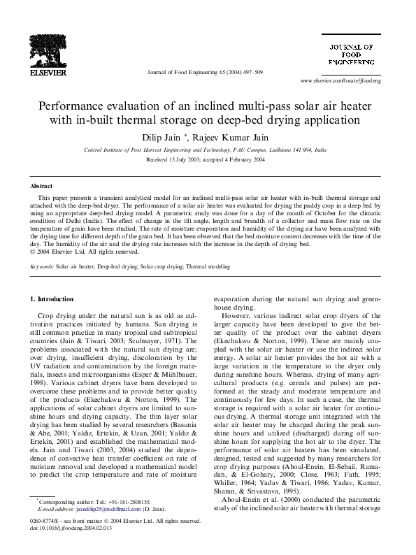 (PDF) Performance evaluation of an inclined multi-pass solar air heater ...