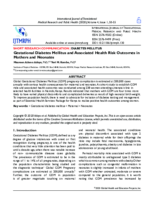(PDF) Gestational Diabetes Mellitus and Associated Health Risk Outcomes ...