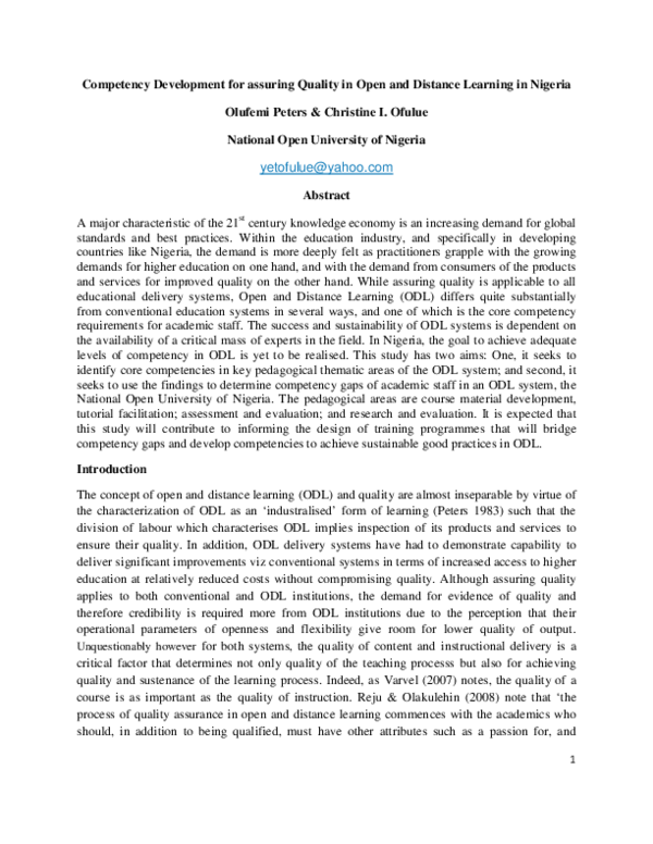(PDF) Competency Development for assuring Quality in Open and Distance ...