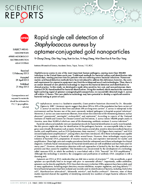 (PDF) Rapid single cell detection of Staphylococcus aureus by aptamer ...