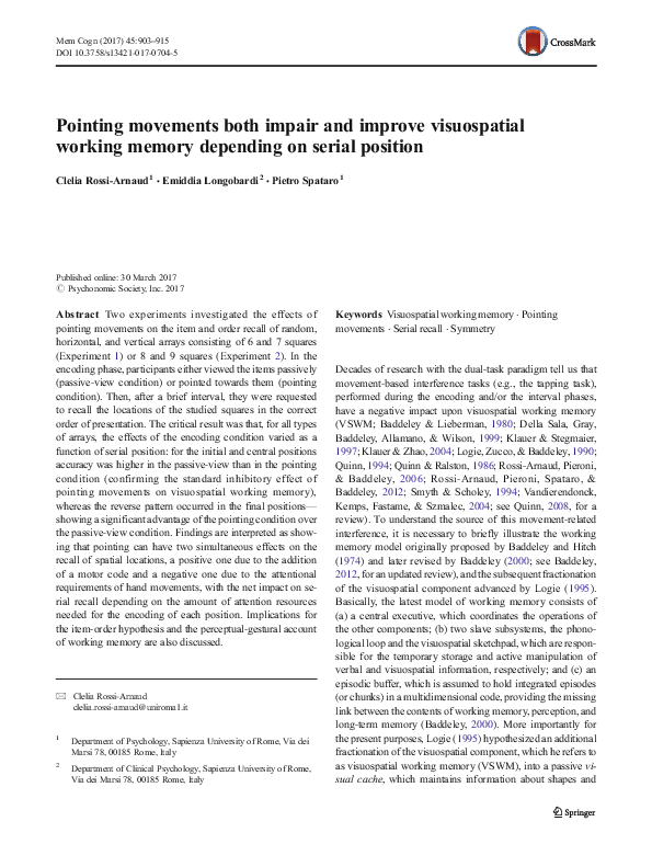 (PDF) Pointing movements both impair and improve visuospatial working ...