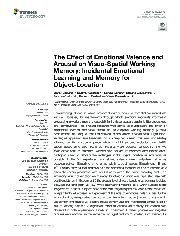 (PDF) The Effect of Emotional Valence and Arousal on Visuo-Spatial ...