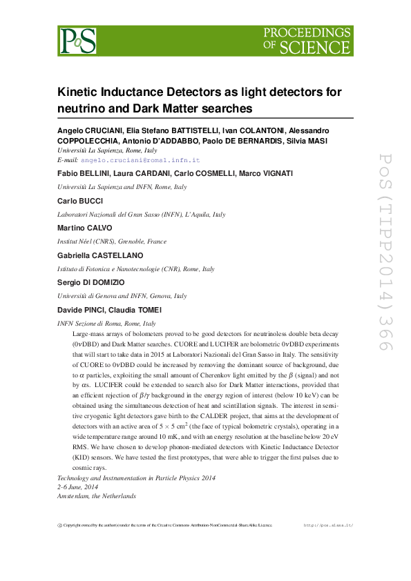 (PDF) Kinetic Inductance Detectors as light detectors for neutrino and ...