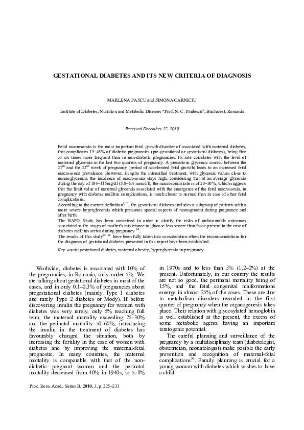 (PDF) Gestational Diabetes and Its New Criteria of Diagnosis
