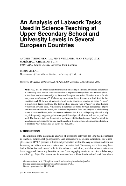 (PDF) An analysis of labwork tasks used in science teaching at upper ...