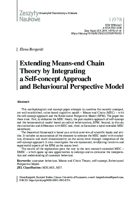 (PDF) Extending Means-end Chain Theory by Integrating a Self-concept ...
