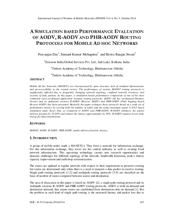 (PDF) A Simulation Based Performance Evaluation of Aodv, R-Aodv and PHR ...