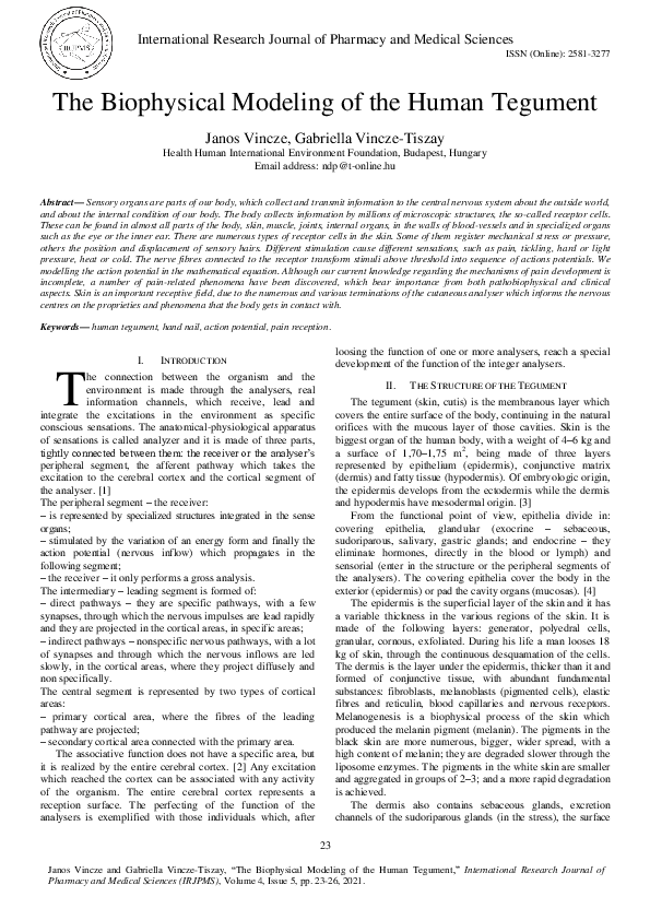 (PDF) The Biophysical Modeling of the Human Tegument