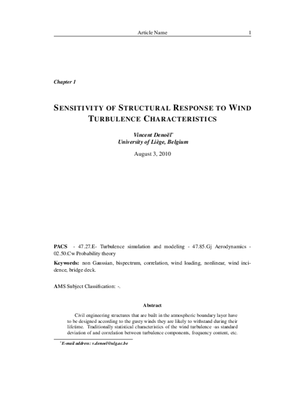 (PDF) Sensitivity of Structural Response to Wind Turbulence Characteristics