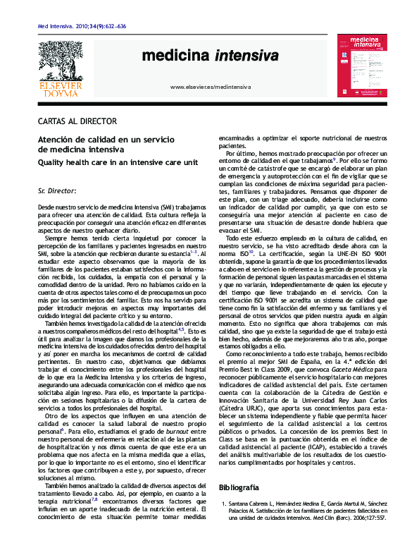 Atención de calidad en un servicio de medicina intensiva