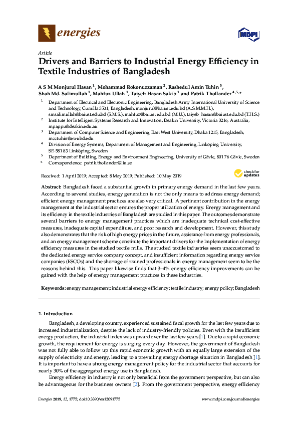 (PDF) Drivers and Barriers to Industrial Energy Efficiency in Textile ...