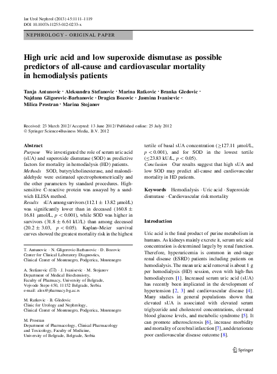 (PDF) High uric acid and low superoxide dismutase as possible ...