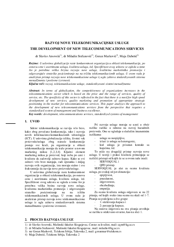 (PDF) Razvoj Nove Telekomunikacijske Usluge the Development of New ...